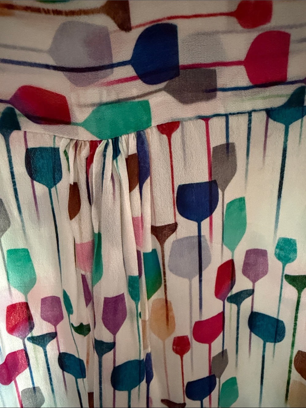 Apny Multicolor Cocktail -Print Tie Neck Blouse - White Base - Picture 5 of 5